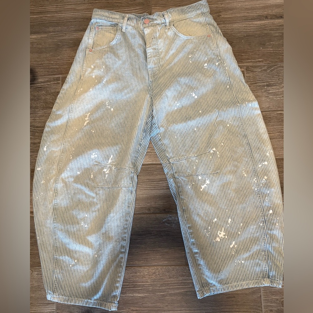 Free People Blue and White Striped Flare Jeans